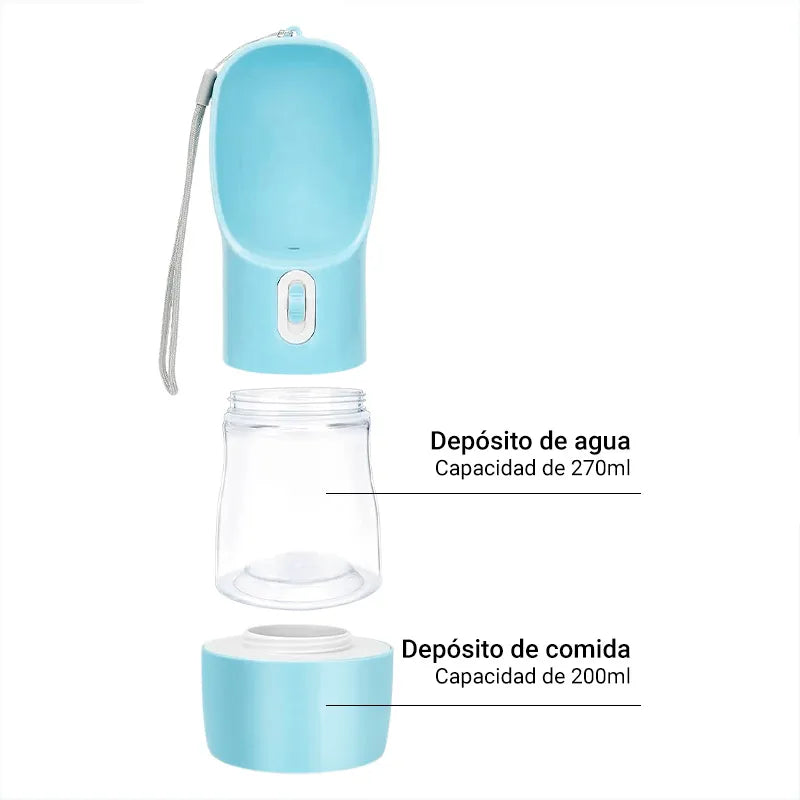 Botella 2 en 1 Bebedero Comedero Portátil para Mascotas Celeste