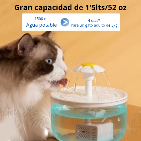 Fuente de agua silenciosa para mascotas con diseño de flor