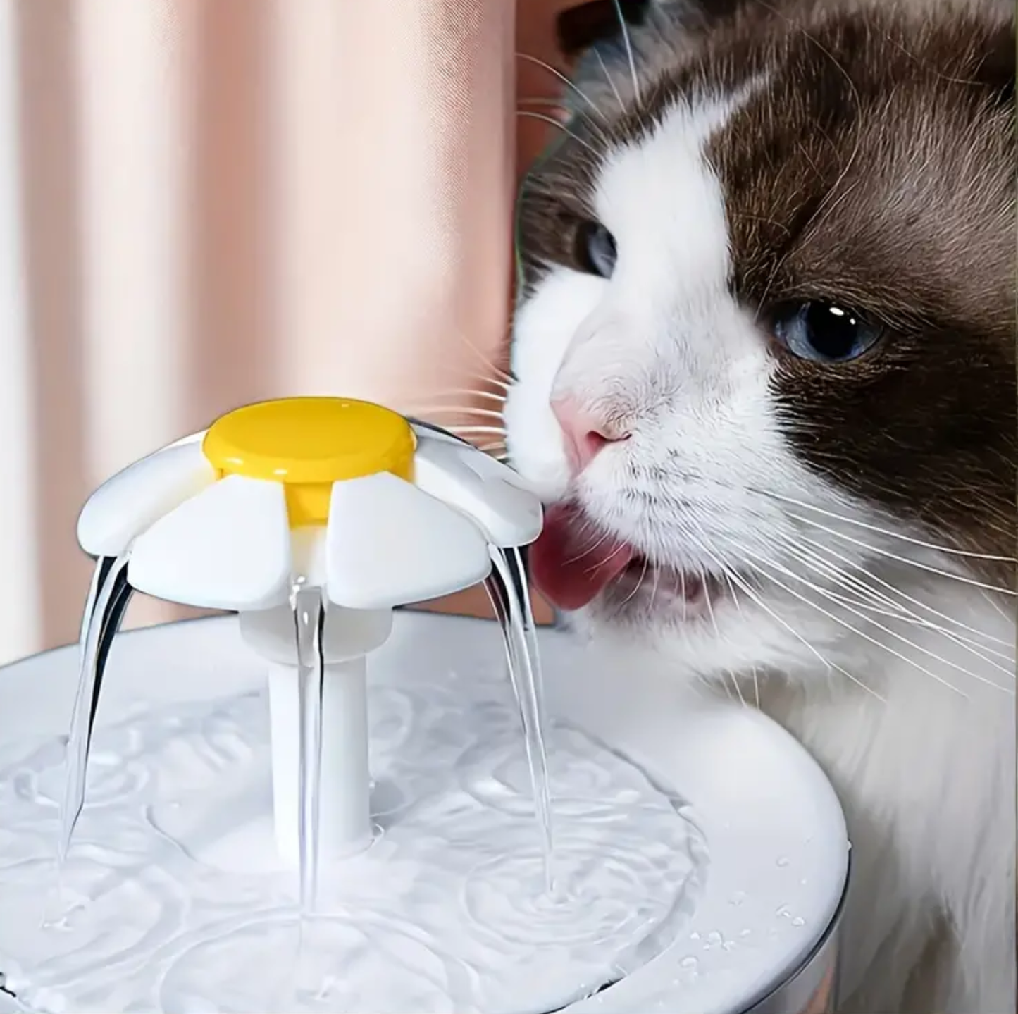 Fuente de agua silenciosa para mascotas con diseño de flor