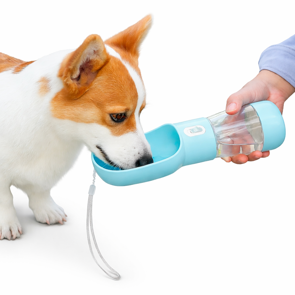 Botella 2 en 1 Bebedero Comedero Portátil para Mascotas Celeste